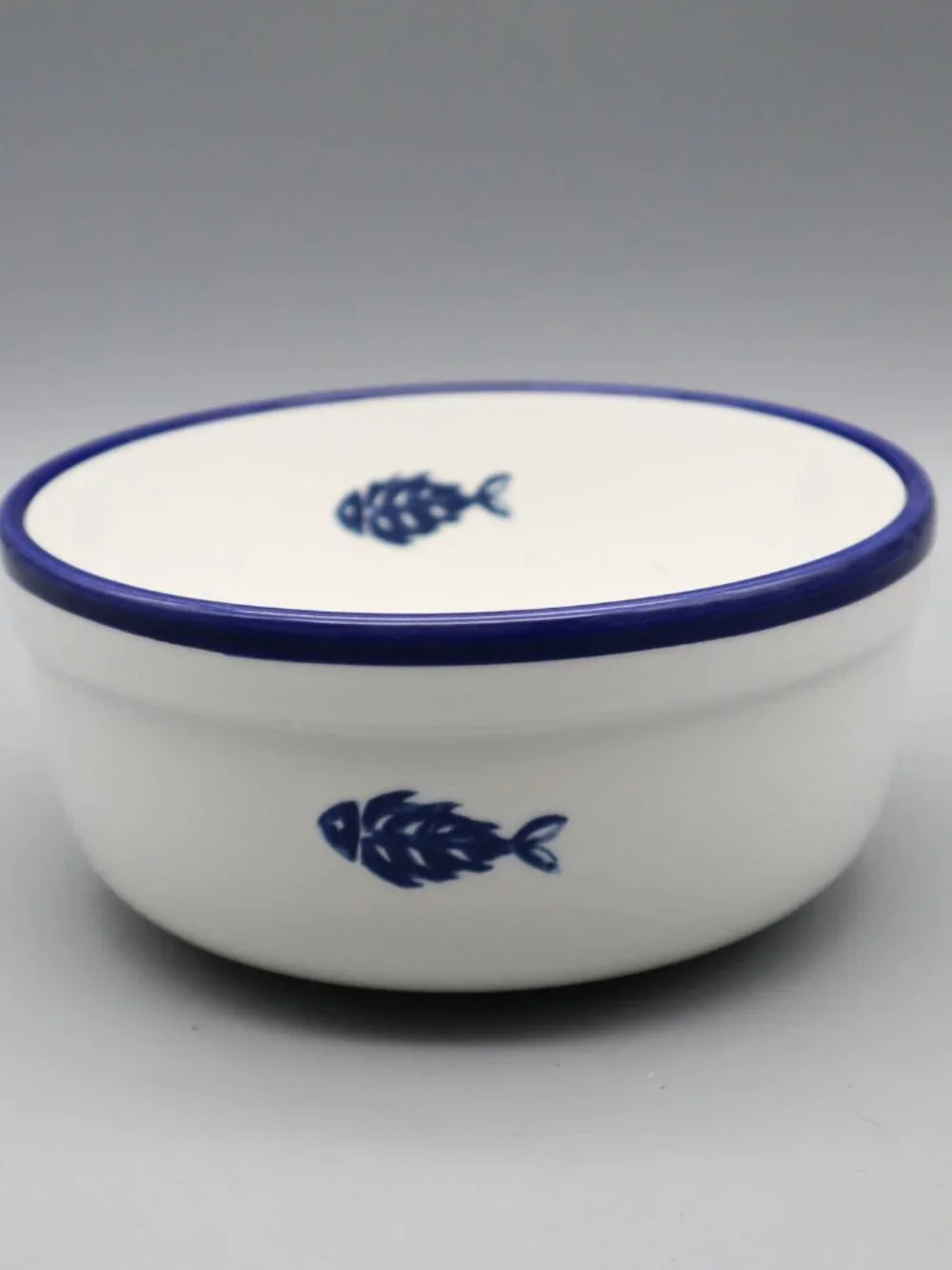 Crate & Barrel Blue & White Fish Soup Cereal Bowl Italian Pottery Over & Back